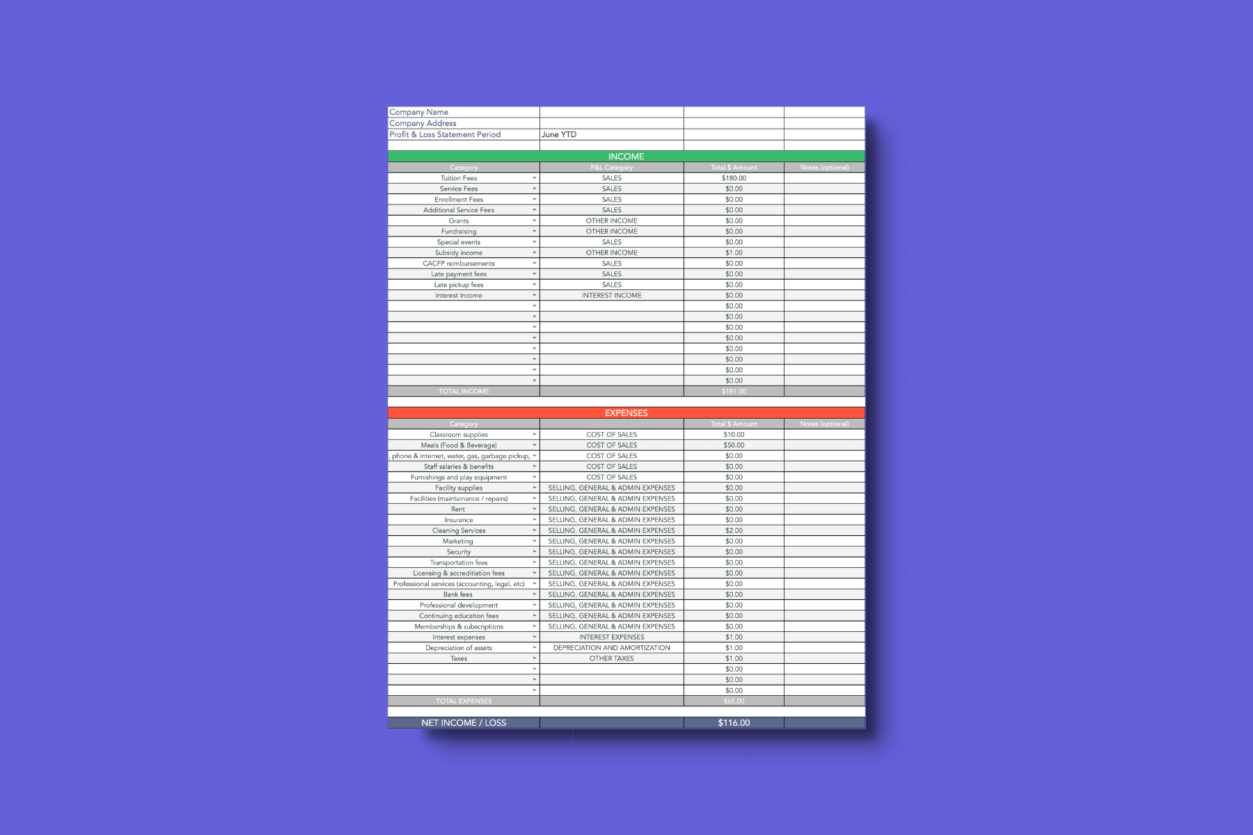 Childcare Income and Expense Worksheet